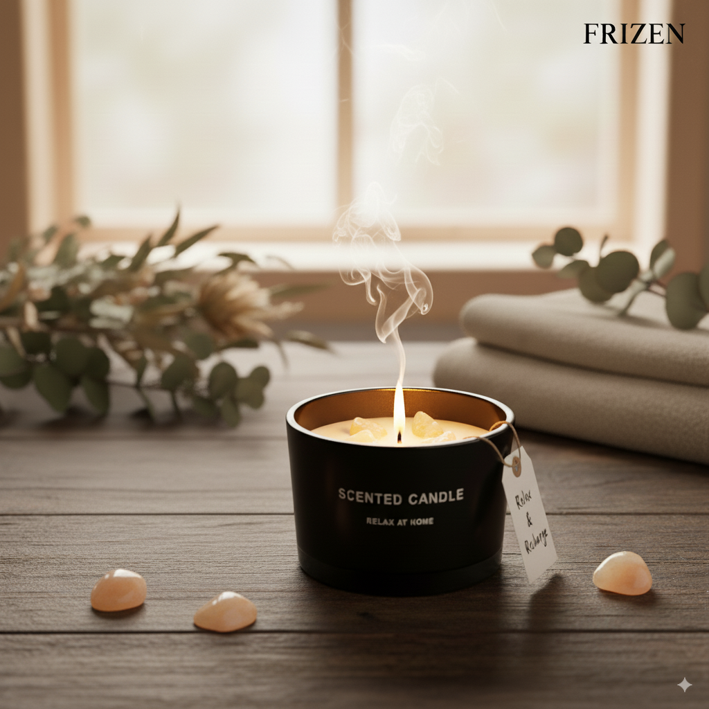 Scented Stone Candle ( Ocean Breeze Black )